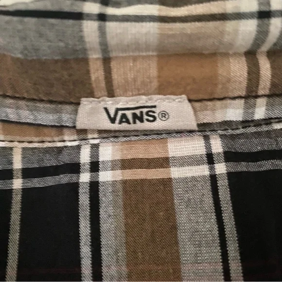 Vans Off The Wall Men’s Large Gold Black Plaid Long Sleeves Button Up Shirt - Picture 5 of 7